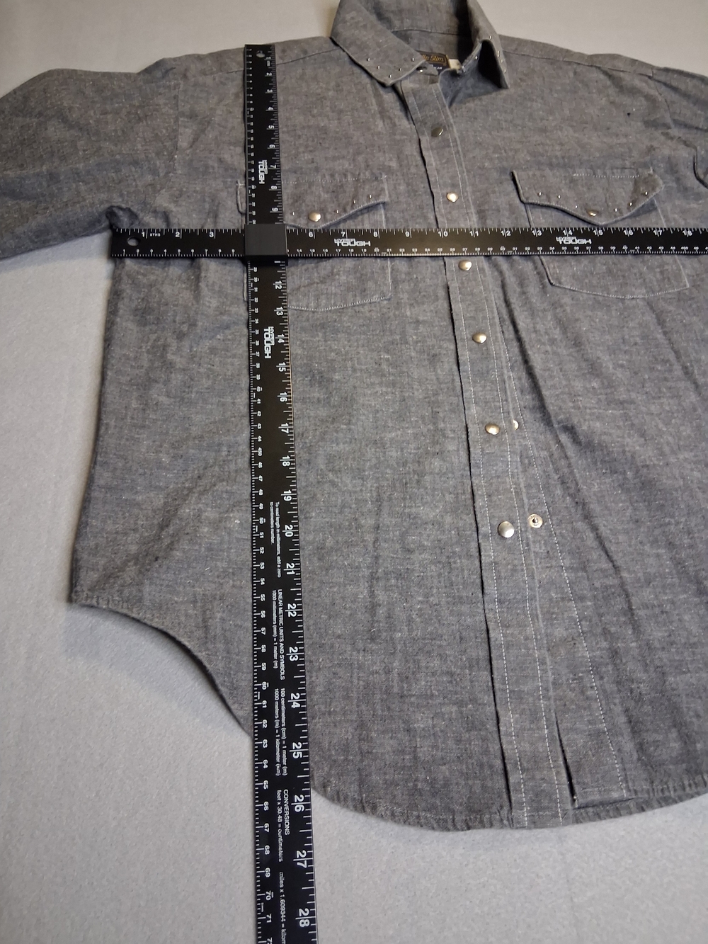 Vintage 90s Panhandle Slim Western Shirt Men's M Gray Chambray Pearl Snap Made - Picture 6 of 9
